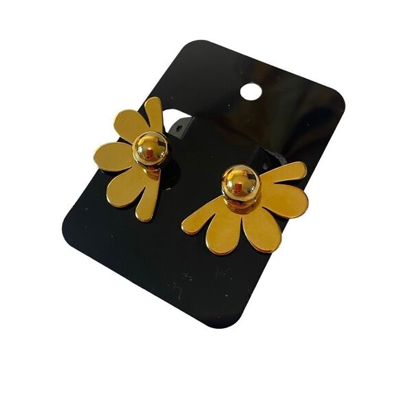 Gold Toned Flower Petal Clip-On Earrings. - Picture 3 of 5